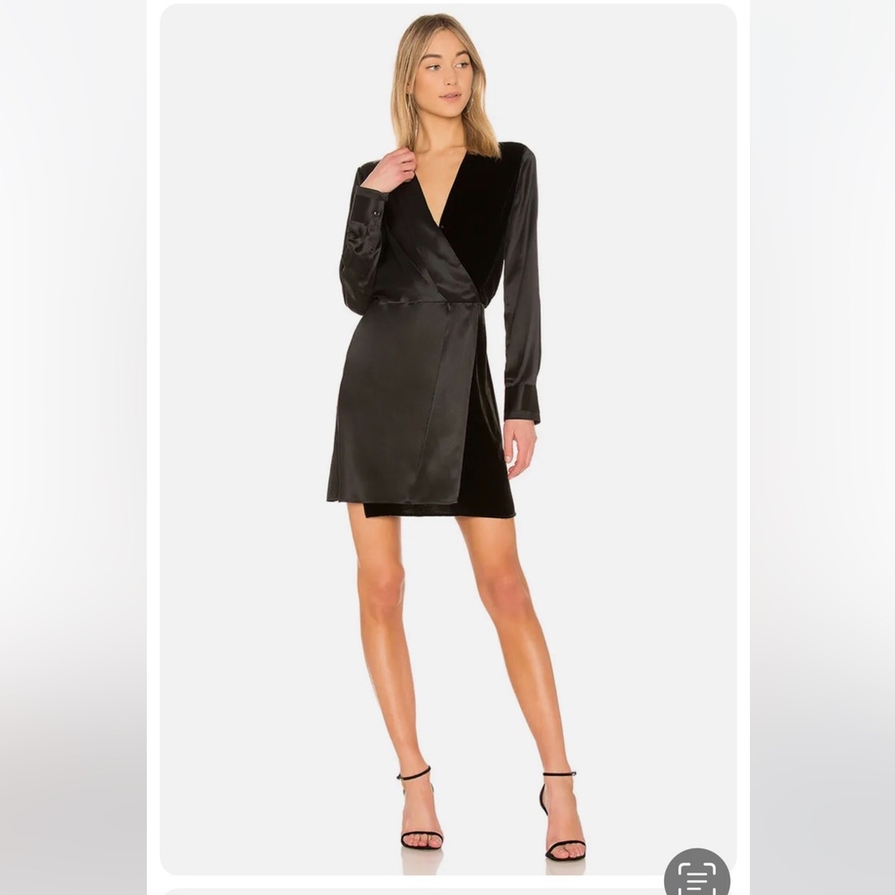 RAG & BONE Black Satin Velvet VICTOR V-Neck Long Sleeve Wrap Dress. Size XS. NWT